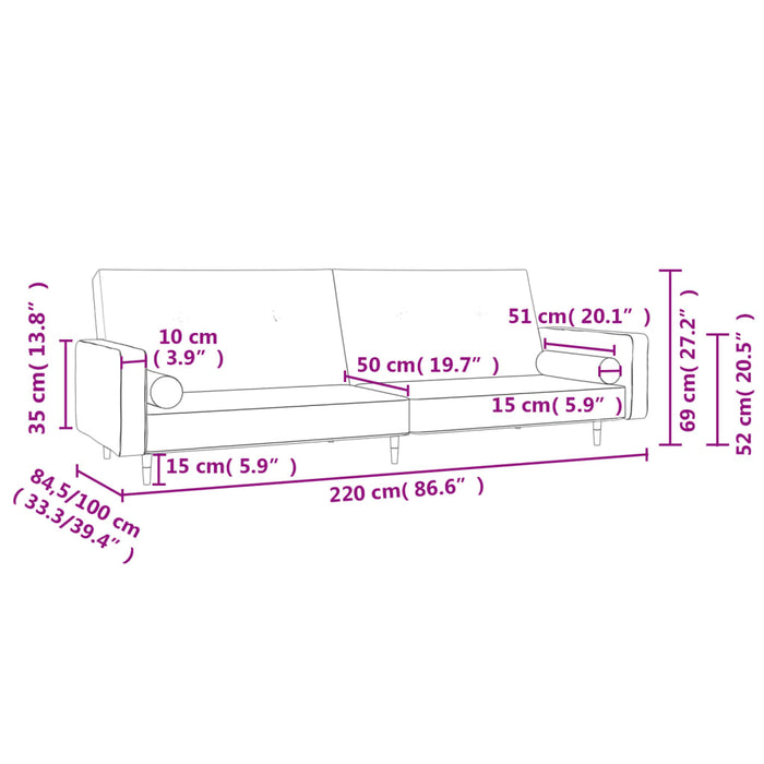 Divano Letto a 2 Posti con 2 Cuscini Nero in Velluto 375752