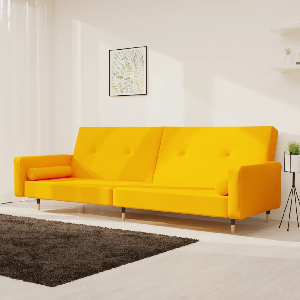 Divano Letto a 2 Posti con 2 Cuscini Giallo in Vellutocod mxl 87850