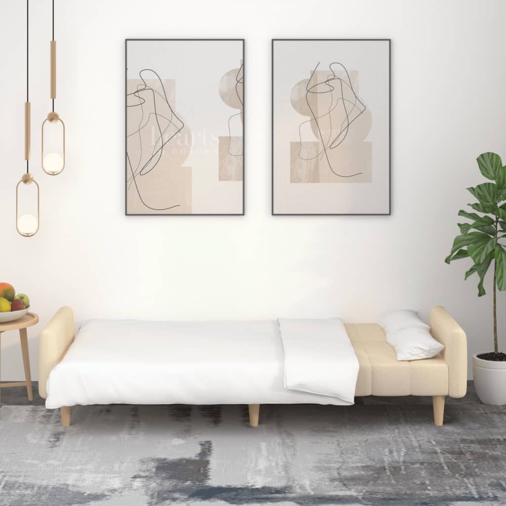 Divano Letto a 2 Posti Crema in Tessuto 375761