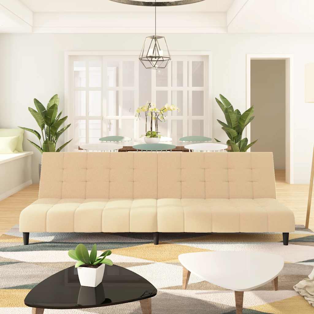 Divano Letto a 2 Posti Crema in Velluto