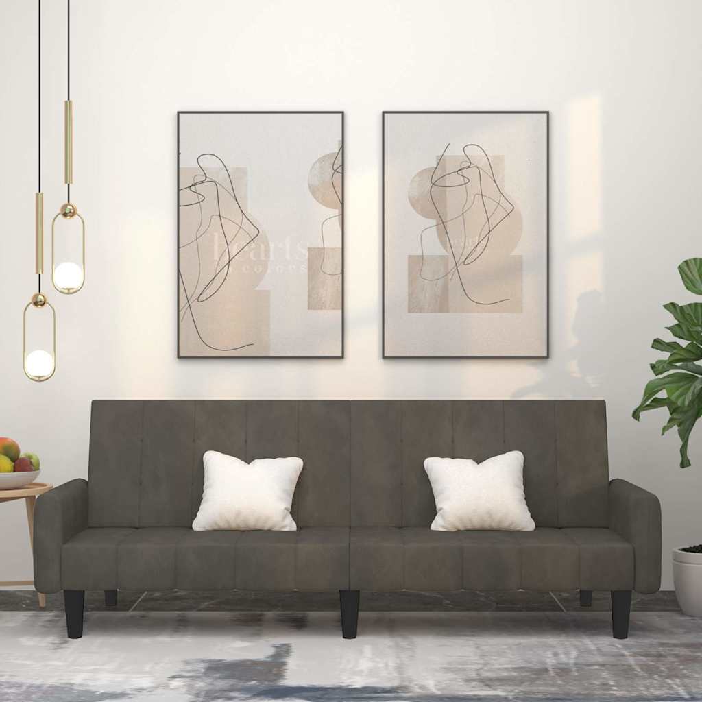 Divano Letto a 2 Posti Grigio Scuro in Velluto 375775