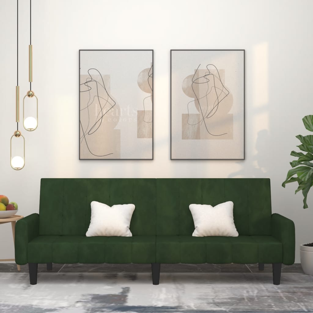Divano Letto a 2 Posti Verde Scuro in Velluto 375776