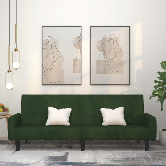 Divano Letto a 2 Posti Verde Scuro in Velluto 375776