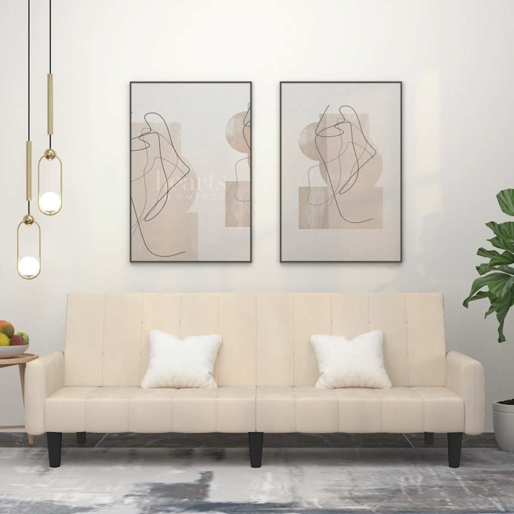 Divano Letto a 2 Posti Crema in Velluto