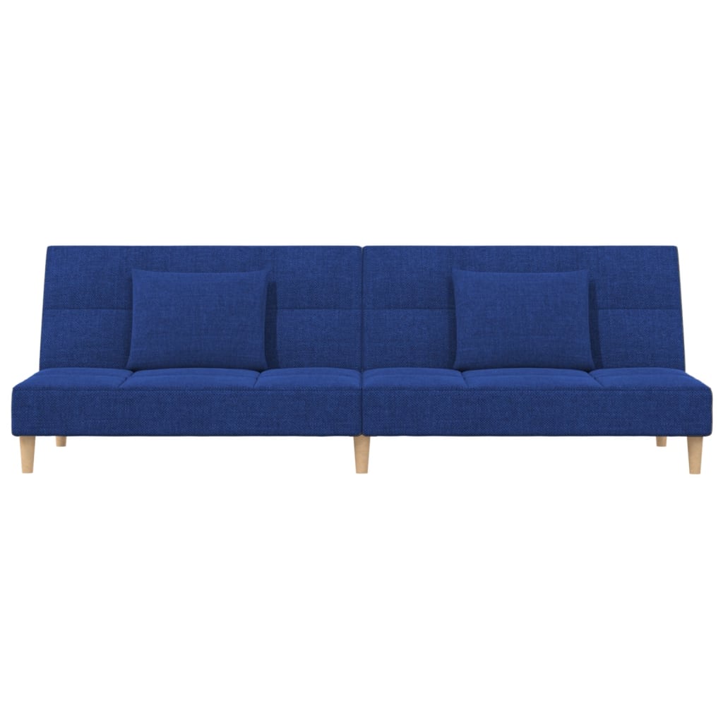 Divano Letto a 2 Posti con 2 Cuscini Blu in Tessuto 375796
