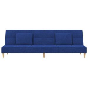Divano Letto a 2 Posti con 2 Cuscini Blu in Tessuto 375796