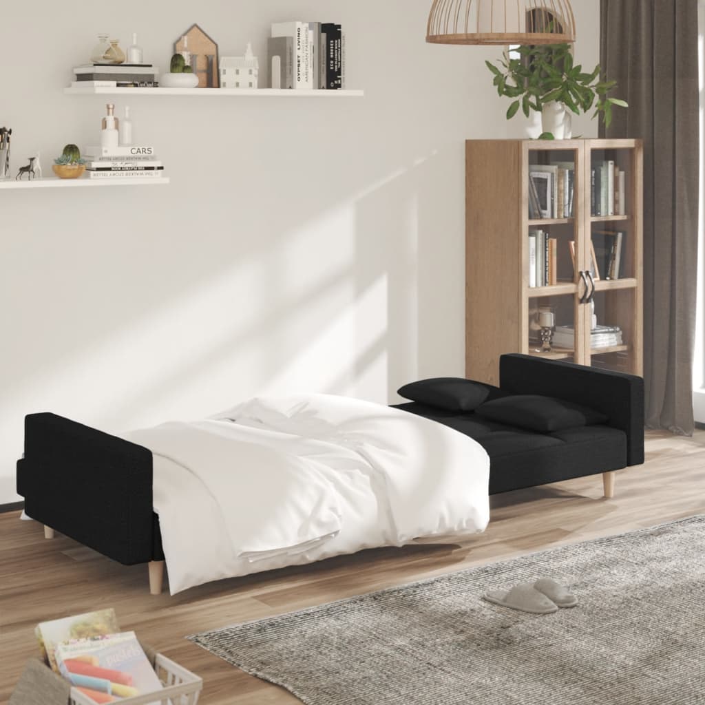 Divano Letto a 2 Posti con 2 Cuscini-Sofa Letto 2 Posti-Daybed Nero in Tessuto 134488