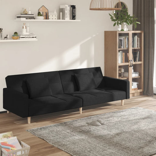 Divano Letto a 2 Posti con 2 Cuscini-Sofa Letto 2 Posti-Daybed Nero in Tessuto 134488