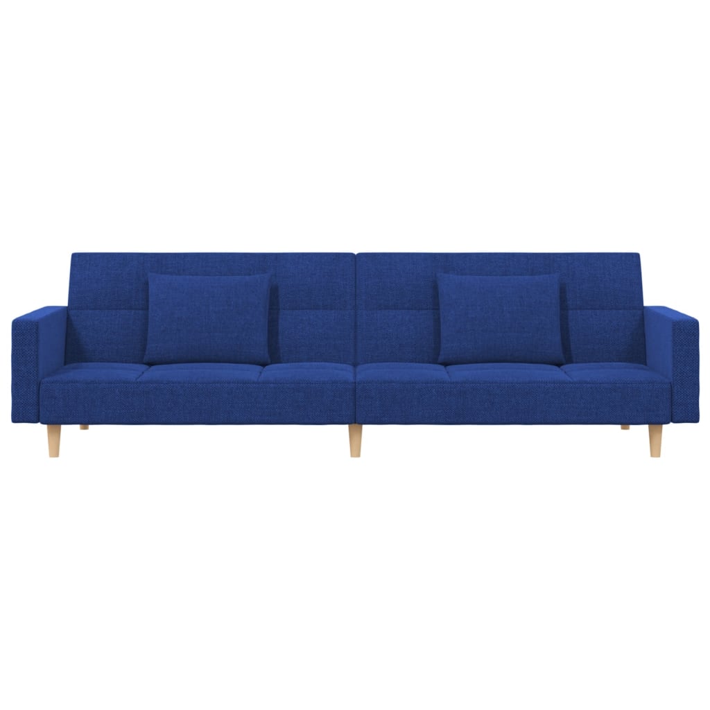 Divano Letto a 2 Posti con 2 Cuscini Blu in Tessuto 375803