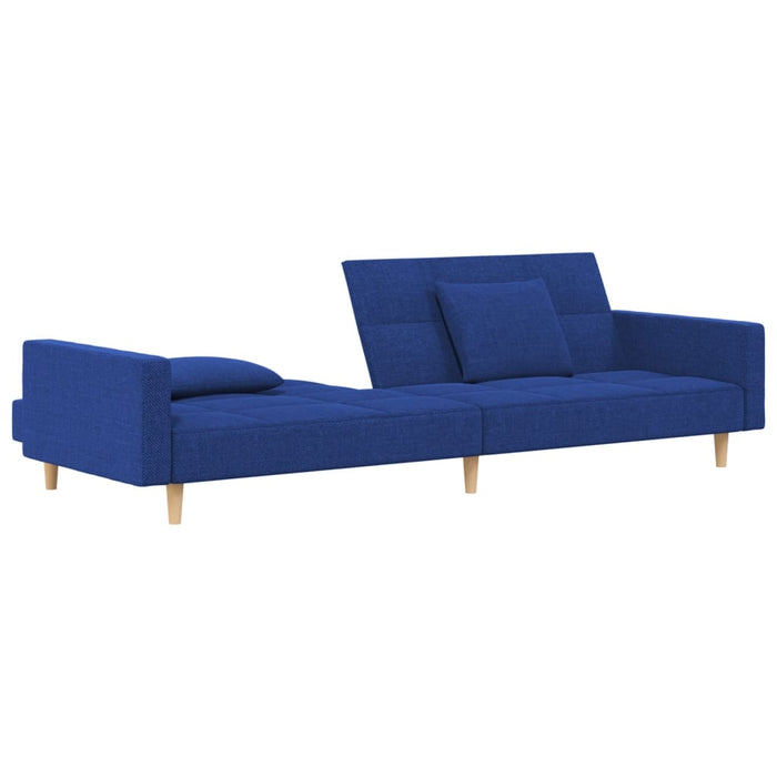 Divano Letto a 2 Posti con 2 Cuscini Blu in Tessuto 375803