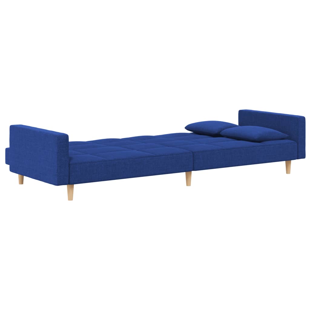 Divano Letto a 2 Posti con 2 Cuscini Blu in Tessuto 375803