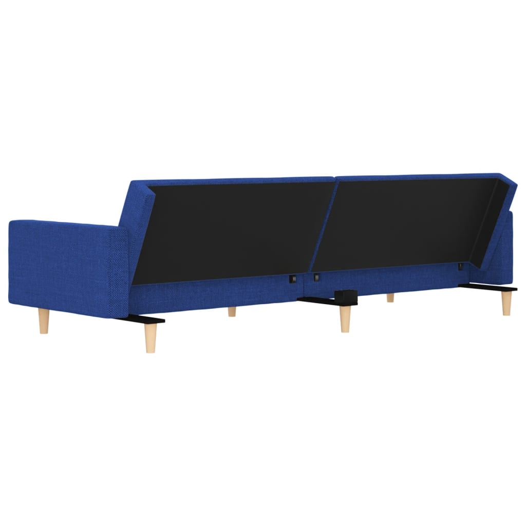 Divano Letto a 2 Posti con 2 Cuscini Blu in Tessuto 375803