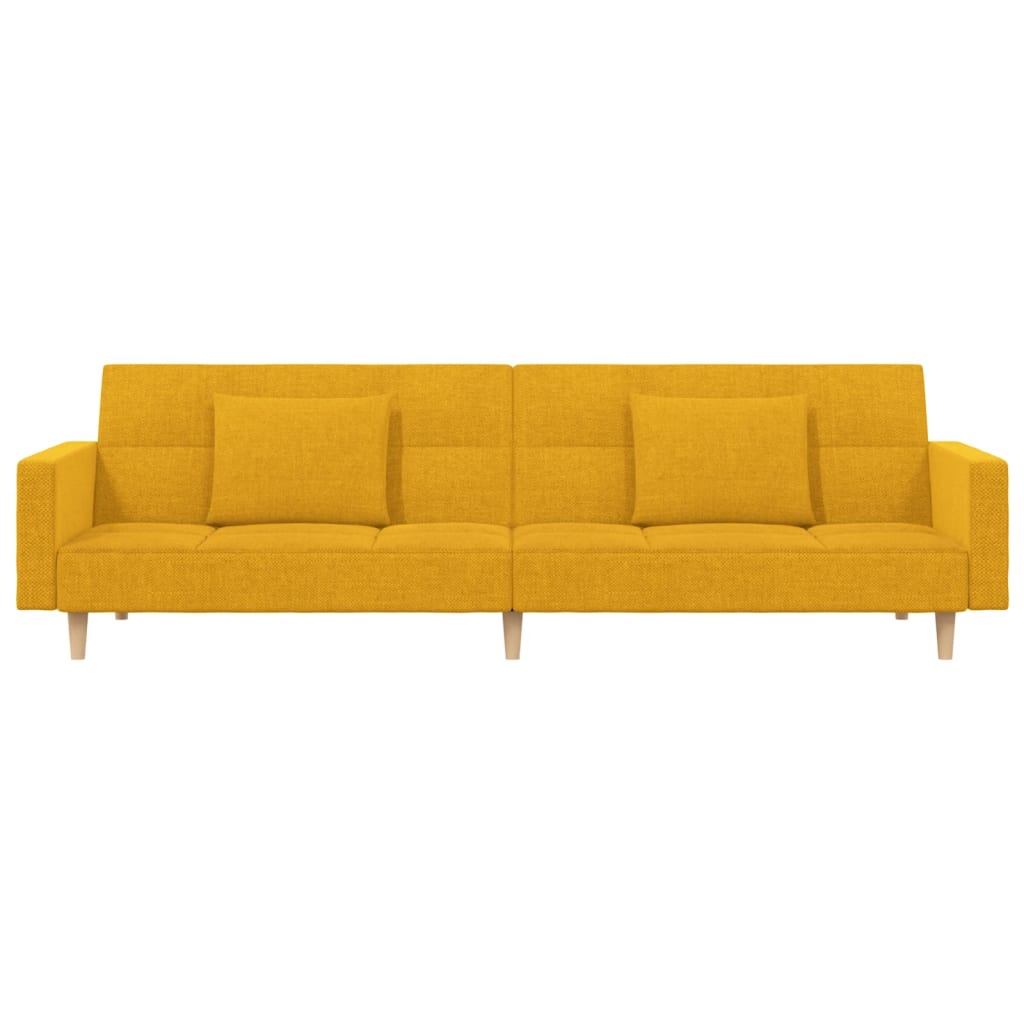Divano Letto a 2 Posti con 2 Cuscini Giallo in Tessuto 375804