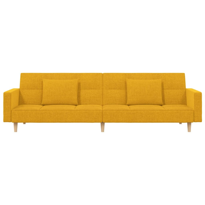 Divano Letto a 2 Posti con 2 Cuscini Giallo in Tessuto 375804