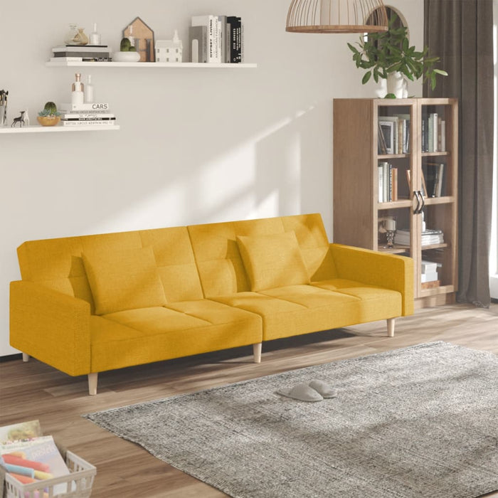 Divano Letto a 2 Posti con 2 Cuscini-Sofa Letto 2 Posti-Daybed Giallo in Tessuto 609662