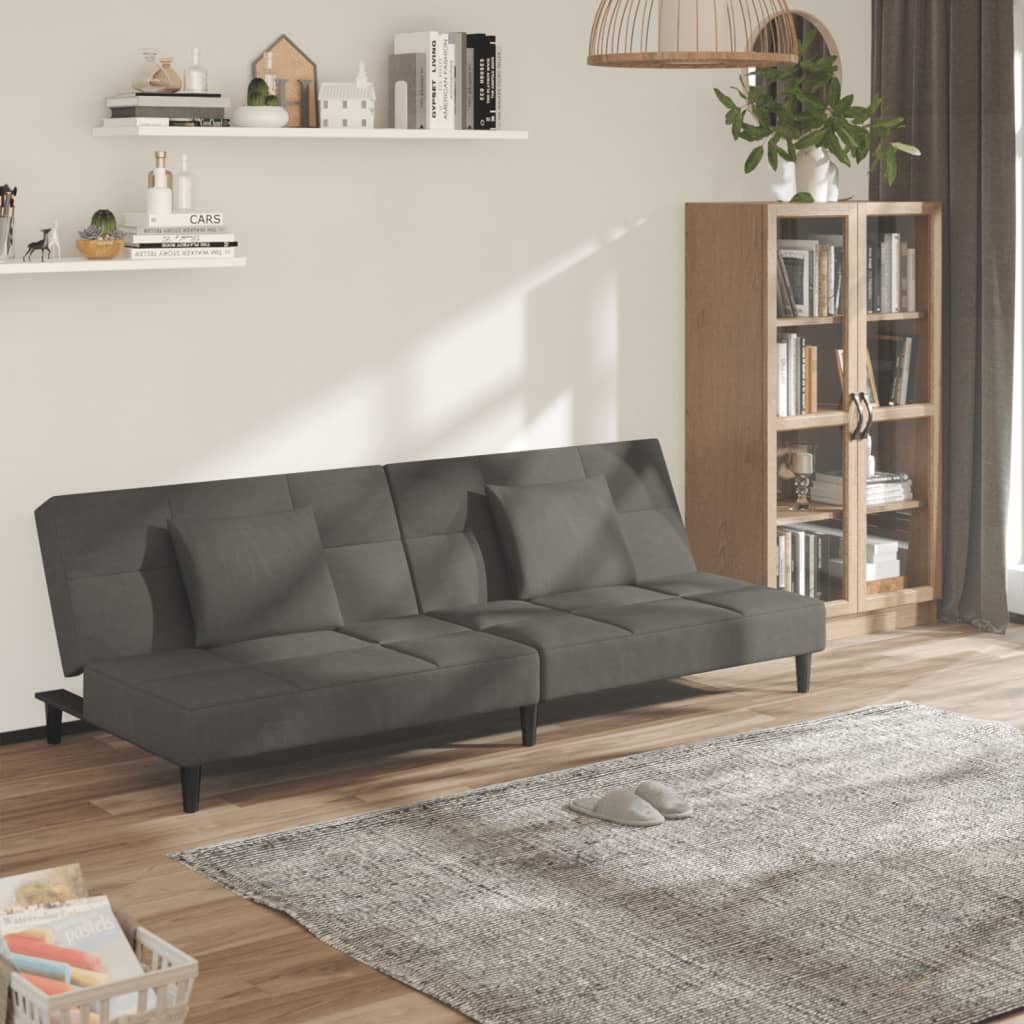 Divano Letto a 2 Posti con 2 Cuscini Grigio Scuro in Vellutocod mxl 87851