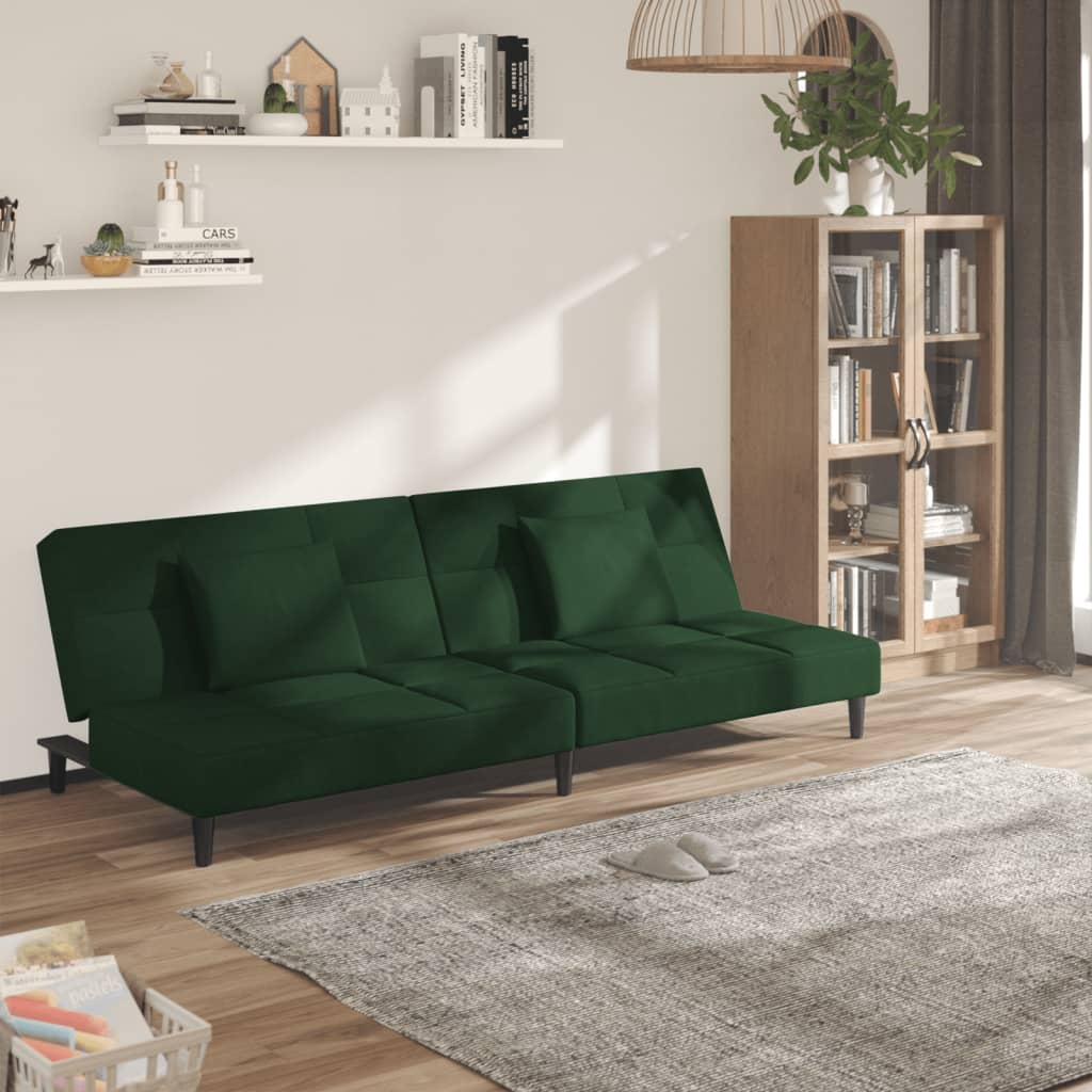Divano Letto a 2 Posti con 2 Cuscini-Sofa Letto 2 Posti-Daybed Verde Scuro in Velluto 990496