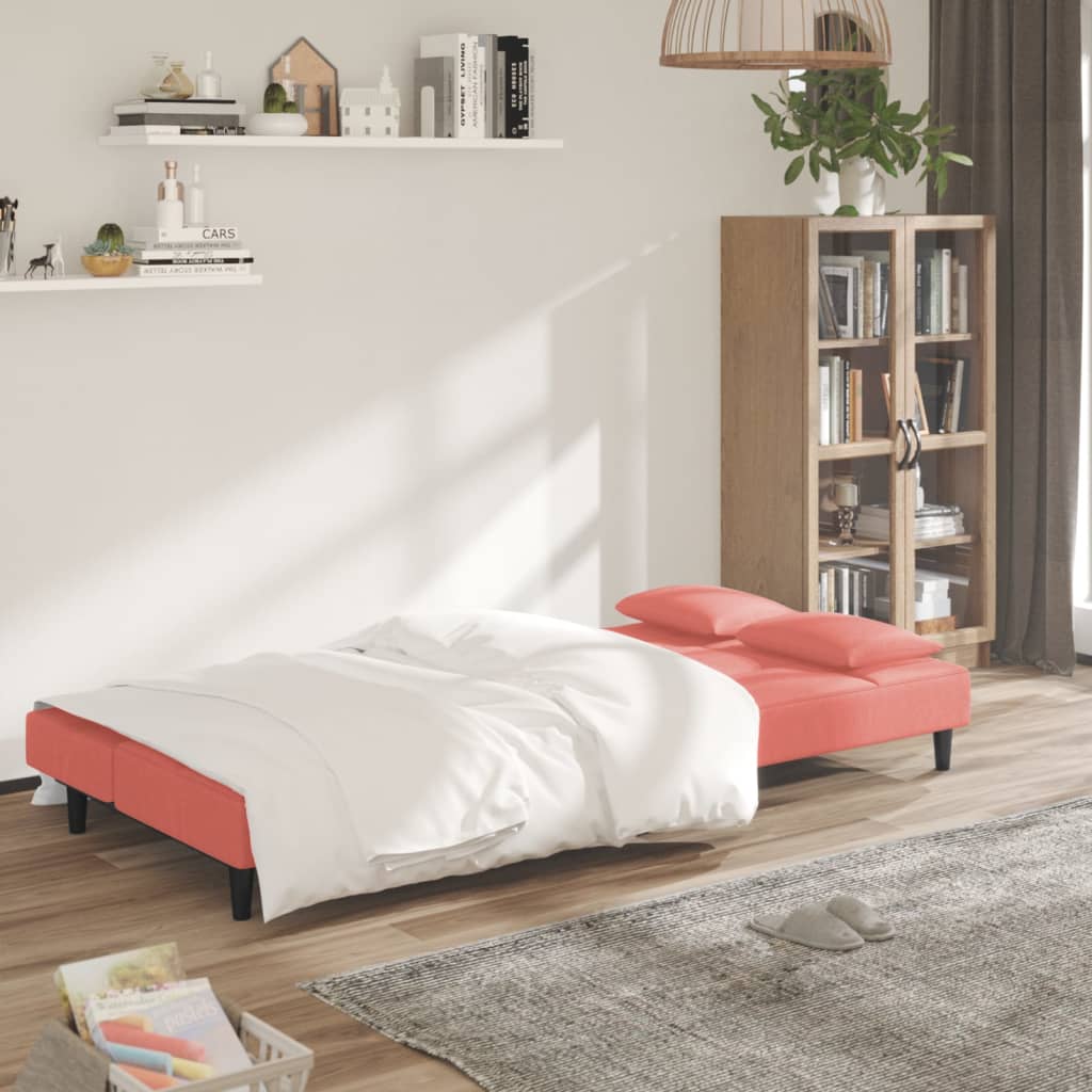 Divano Letto a 2 Posti con 2 Cuscini-Sofa Letto 2 Posti-Daybed Rosa in Velluto 605816
