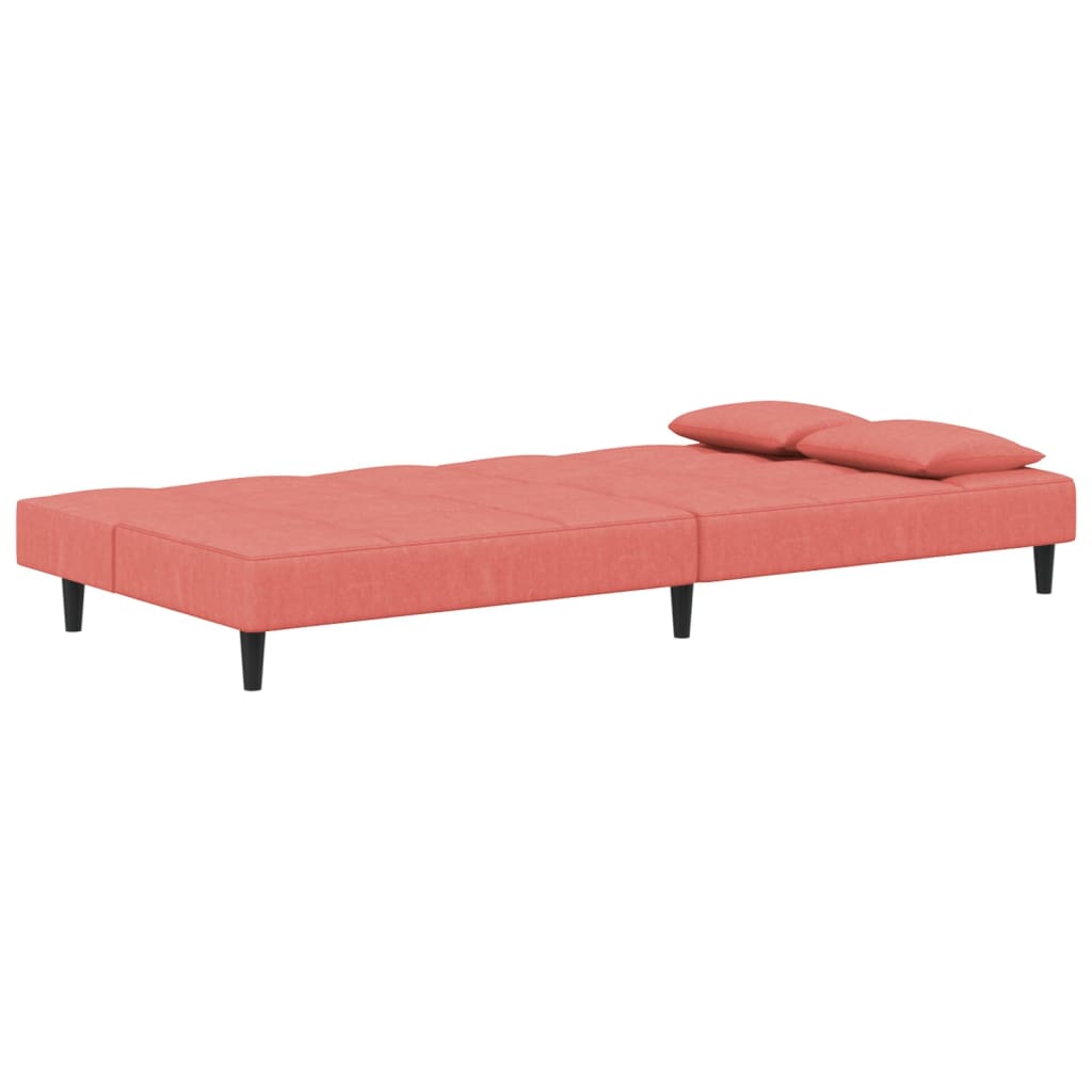 Divano Letto a 2 Posti con 2 Cuscini Rosa in Velluto 375810