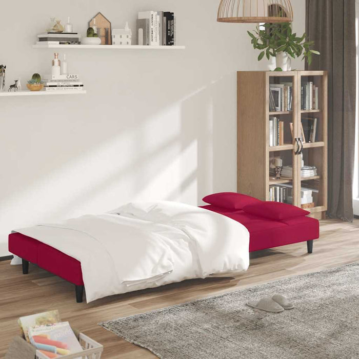Divano Letto a 2 Posti con 2 Cuscini-Sofa Letto 2 Posti-Daybed Rosso Vino in Velluto 492854