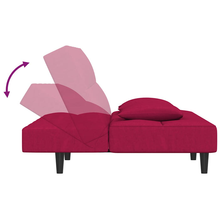 Divano Letto a 2 Posti con 2 Cuscini-Sofa Letto 2 Posti-Daybed Rosso Vino in Velluto 492854