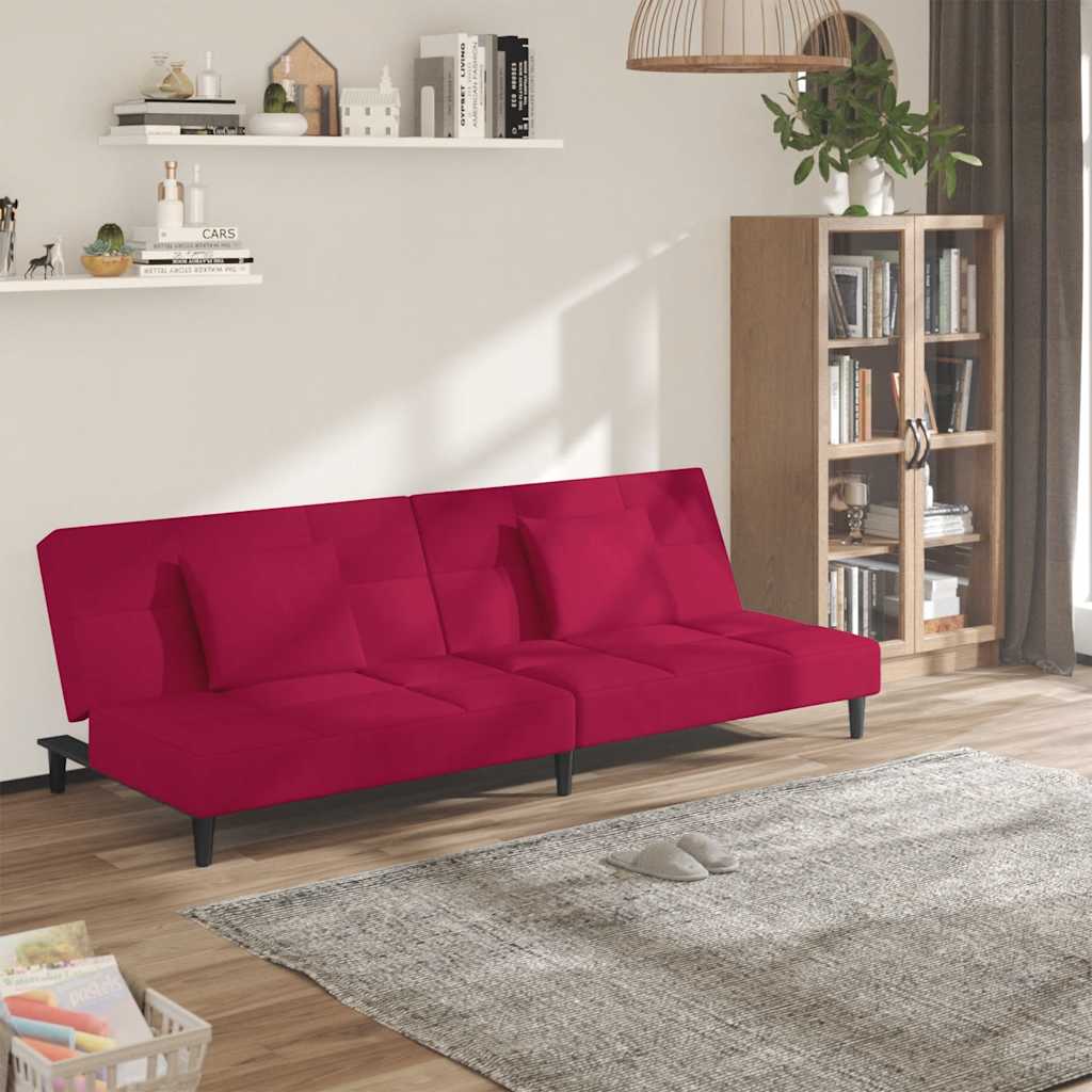Divano Letto a 2 Posti con 2 Cuscini-Sofa Letto 2 Posti-Daybed Rosso Vino in Velluto 492854
