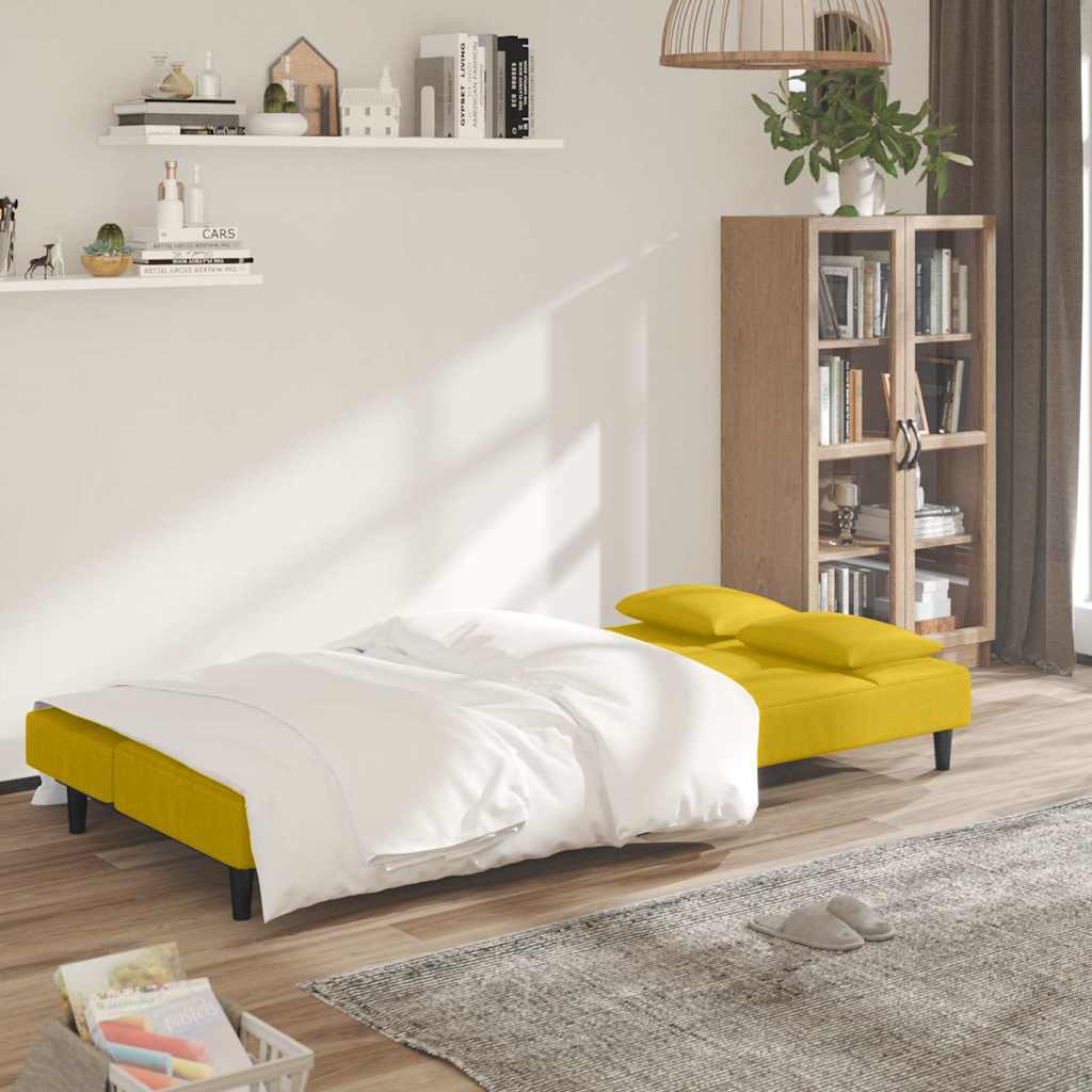 Divano Letto a 2 Posti con 2 Cuscini-Sofa Letto 2 Posti-Daybed Giallo in Velluto