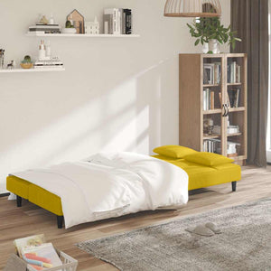 Divano Letto a 2 Posti con 2 Cuscini-Sofa Letto 2 Posti-Daybed Giallo in Velluto