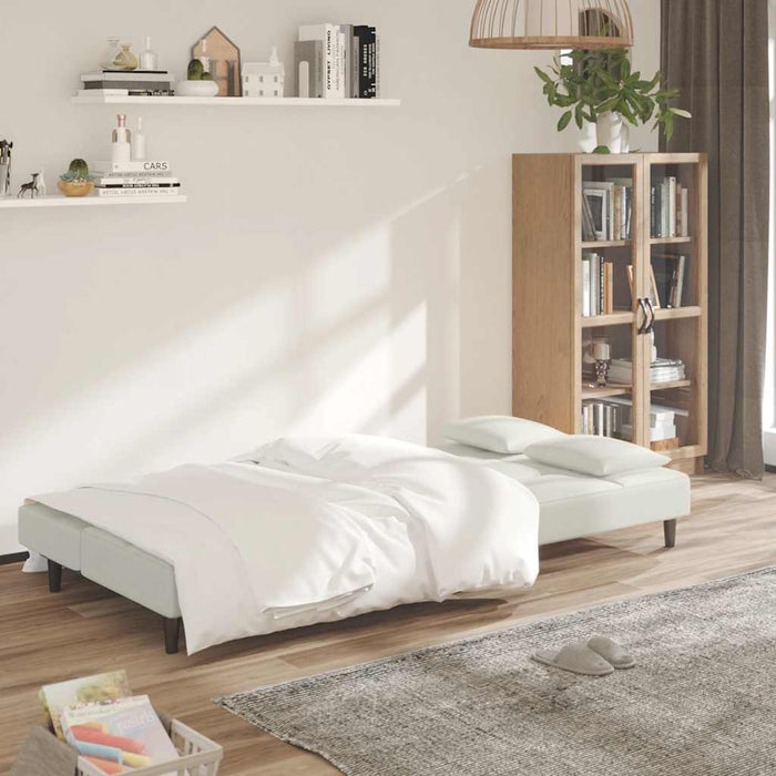 Divano Letto a 2 Posti con 2 Cuscini-Sofa Letto 2 Posti-Daybed Crema in Velluto 915868