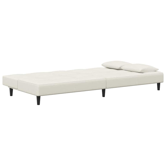 Divano Letto a 2 Posti con 2 Cuscini-Sofa Letto 2 Posti-Daybed Crema in Velluto 915868