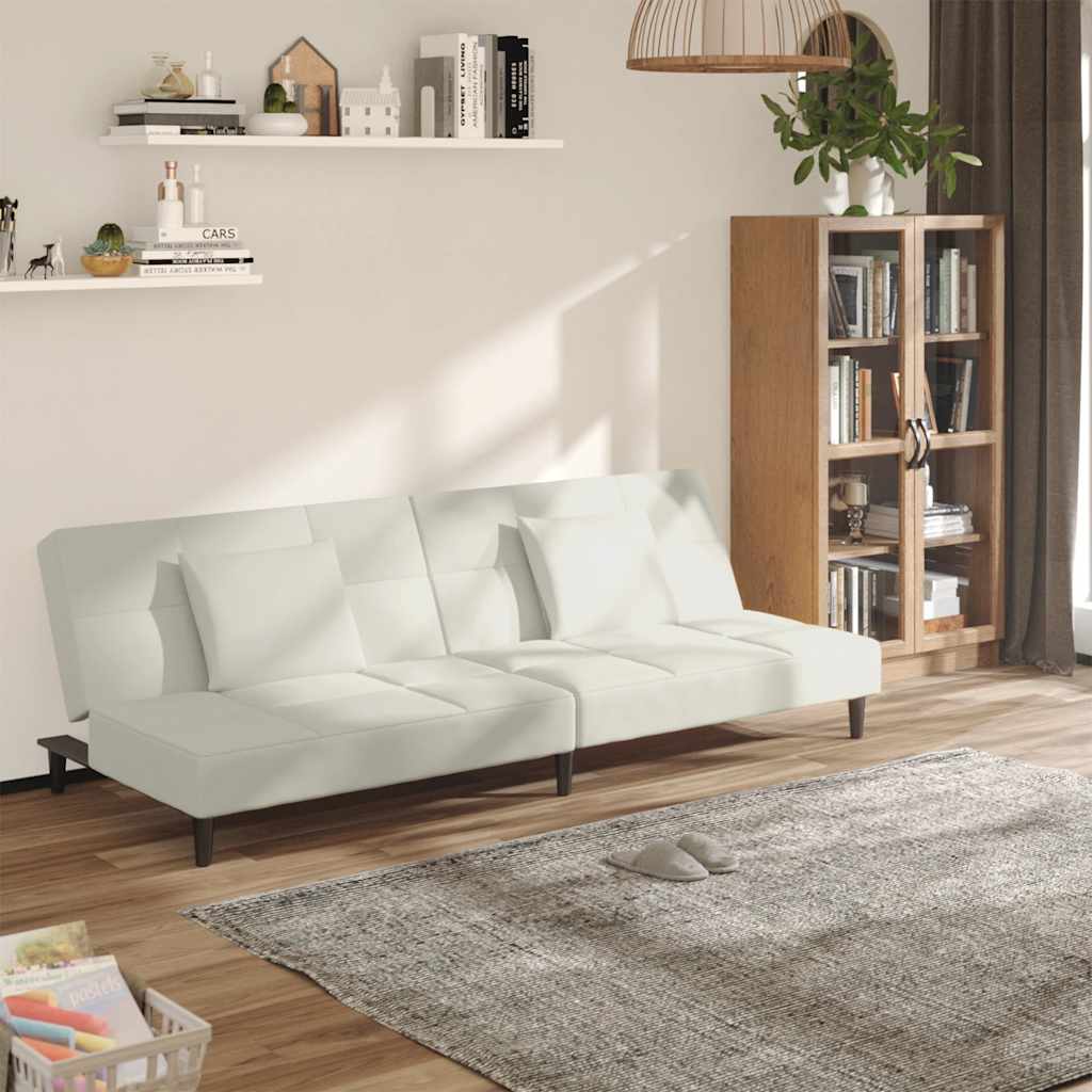 Divano Letto a 2 Posti con 2 Cuscini-Sofa Letto 2 Posti-Daybed Crema in Velluto 915868