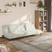 Divano Letto a 2 Posti con 2 Cuscini-Sofa Letto 2 Posti-Daybed Crema in Velluto 915868