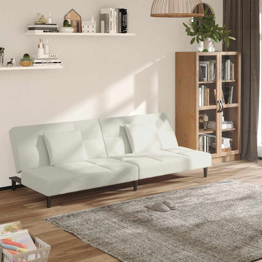 Divano Letto a 2 Posti con 2 Cuscini-Sofa Letto 2 Posti-Daybed Crema in Velluto 915868