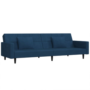 Divano Letto a 2 Posti con 2 Cuscini Blu in Velluto 375815