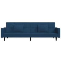 Divano Letto a 2 Posti con 2 Cuscini Blu in Velluto 375815