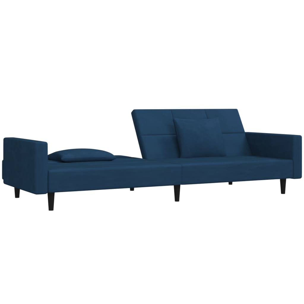 Divano Letto a 2 Posti con 2 Cuscini Blu in Velluto 375815