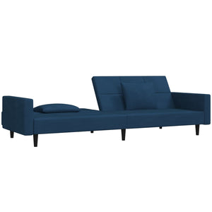 Divano Letto a 2 Posti con 2 Cuscini Blu in Velluto 375815