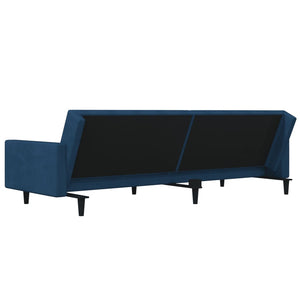 Divano Letto a 2 Posti con 2 Cuscini Blu in Velluto 375815