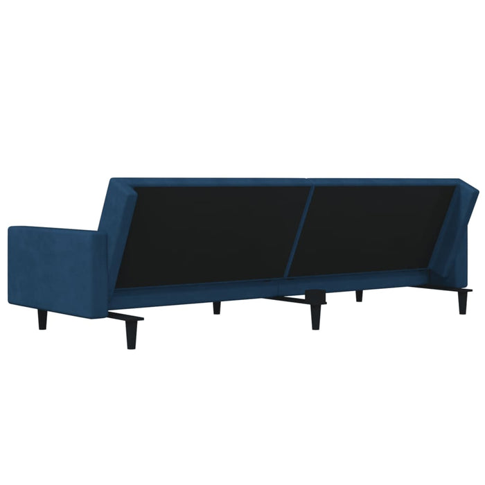 Divano Letto a 2 Posti con 2 Cuscini Blu in Velluto 375815