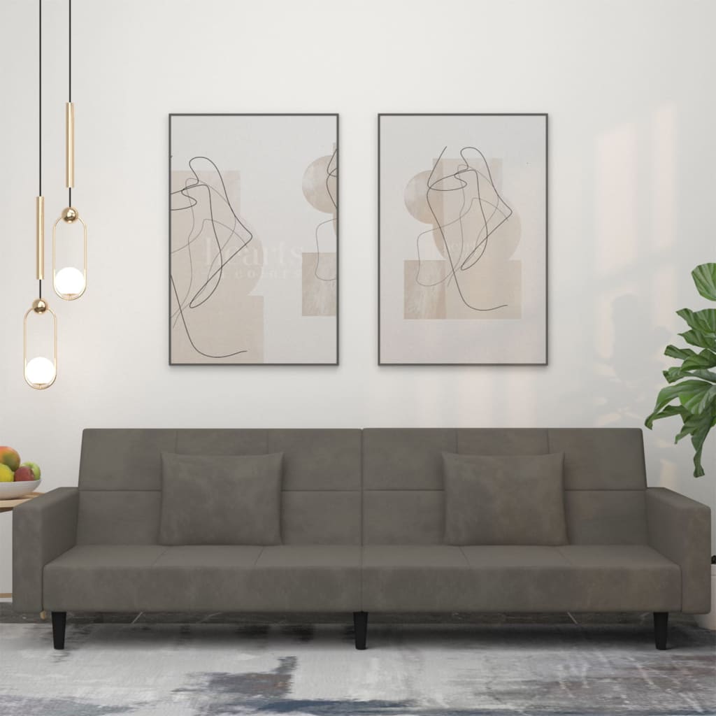 Divano Letto a 2 Posti con 2 Cuscini Grigio Scuro in Vellutocod mxl 88294