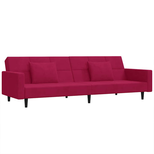Divano Letto a 2 Posti con 2 Cuscini-Sofa Letto 2 Posti-Daybed Rosso Vino in Velluto 188121