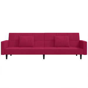 Divano Letto a 2 Posti con 2 Cuscini-Sofa Letto 2 Posti-Daybed Rosso Vino in Velluto 188121