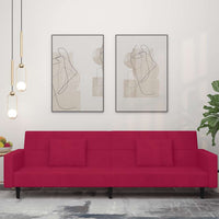 Divano Letto a 2 Posti con 2 Cuscini-Sofa Letto 2 Posti-Daybed Rosso Vino in Velluto 188121