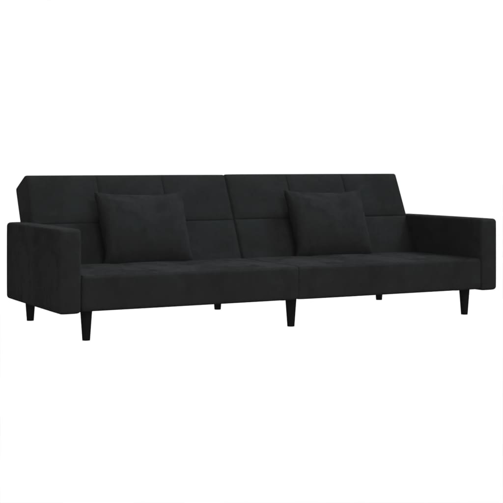 Divano Letto a 2 Posti con 2 Cuscini-Sofa Letto 2 Posti-Daybed Nero in Velluto 907088