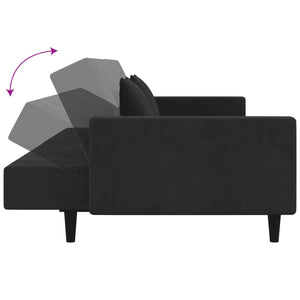 Divano Letto a 2 Posti con 2 Cuscini-Sofa Letto 2 Posti-Daybed Nero in Velluto 907088