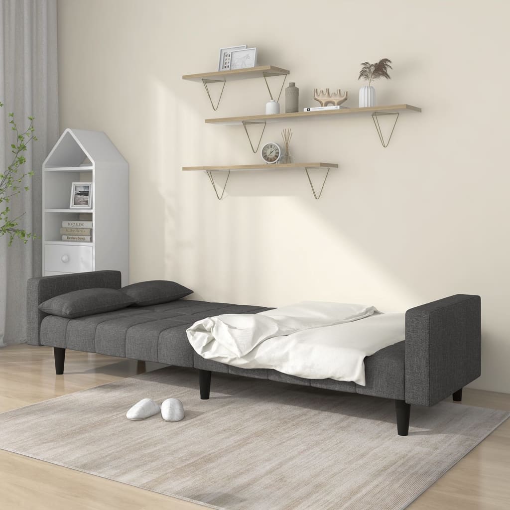 Divano Letto a 2 Posti con 2 Cuscini Grigio Scuro in Tessutocod mxl 87496