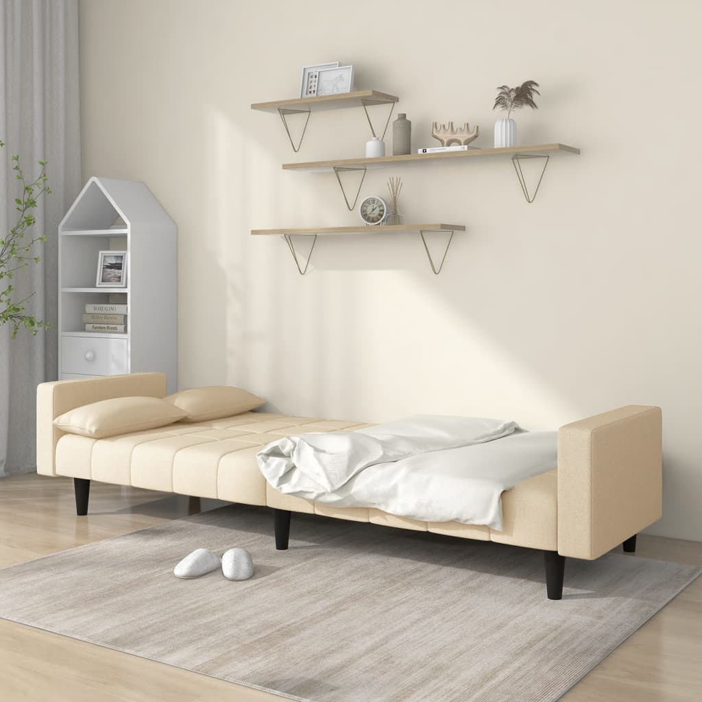 Divano Letto a 2 Posti con 2 Cuscini-Sofa Letto 2 Posti-Daybed Crema in Tessuto 282240