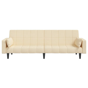 Divano Letto a 2 Posti con 2 Cuscini Crema in Tessuto 375836