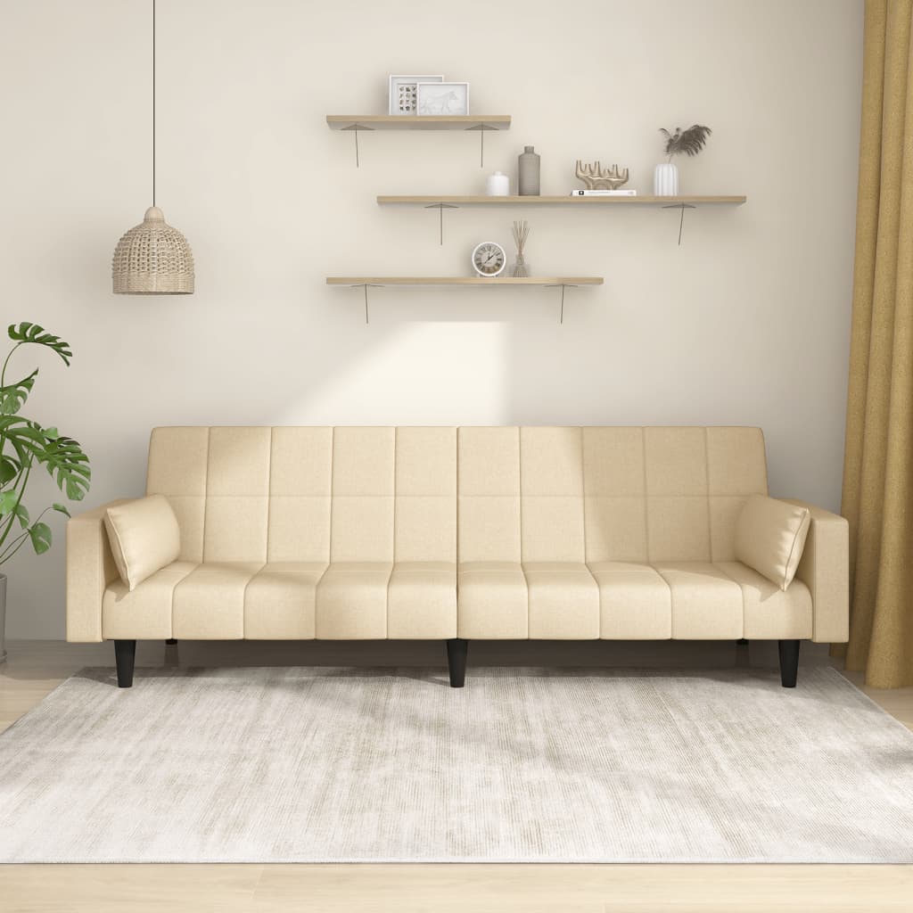 Divano Letto a 2 Posti con 2 Cuscini-Sofa Letto 2 Posti-Daybed Crema in Tessuto 282240