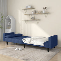 Divano Letto a 2 Posti con 2 Cuscini Blu in Tessuto 375837